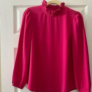 J Crew Long-sleeve ruffle-neck top in 365 crepe